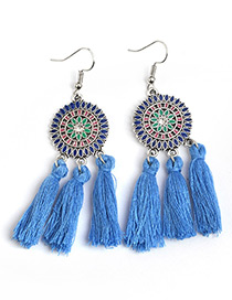 Bohemia Blue Color-matching Decorated Tassel Earrings