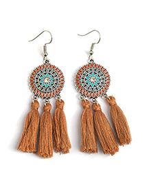 Bohemia Brown Color-matching Decorated Tassel Earrings