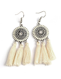 Bohemia Beige Color-matching Decorated Tassel Earrings