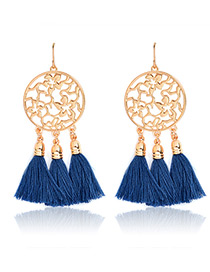 Bohemia Blue Hollow Out Decorated Tassel Earrings