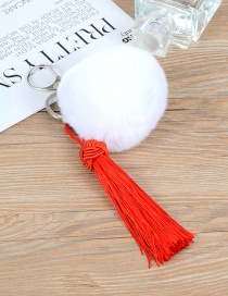 Fashion White Fuzzy Ball&tassel Decorated Key Chain