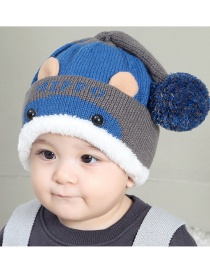 Lovely Sapphire Blue Fuzzy Ball Decorated Child Plus Cashmere Cap(0-2 Yesrs Old )