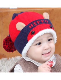 Lovely Red Fuzzy Ball Decorated Child Plus Cashmere Cap(0-2 Yesrs Old )