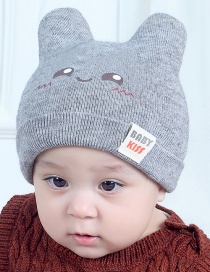 Lovely Light Gray Smiling Face Pattern Decorated Child Thin Cap(0-2 Yesrs Old )