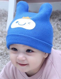 Lovely Dark Blue Smiling Face Pattern Decorated Child Thin Cap(0-2 Yesrs Old )
