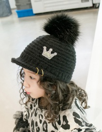 Lovely Black Crown&fuzzy Ball Decorated Child Cap(3-7 Yesrs Old )