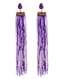 Fashion Purple Diamond Decorated Long Tassel Earrings