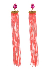 Fashion Light Pink Diamond Decorated Long Tassel Earrings