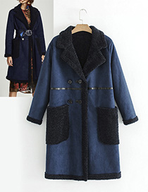Fashion Dark Blue Long Sleeves Design Simple Coat