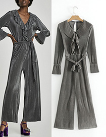 Fashion Dark Gray Pure Color Decorated Simple Jumpsuit