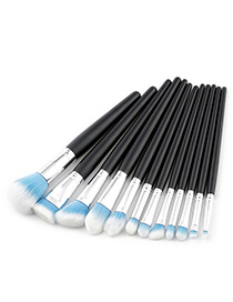 Trendy Blue+white Color Matching Decorated Makeup Brush(12pcs)