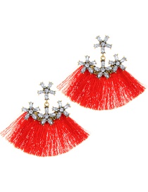 Fashion Red Flower Decorated Tassel Earrings