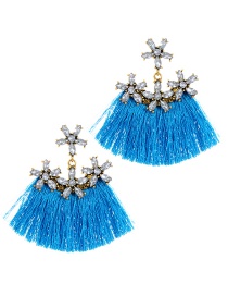 Fashion Blue Flower Decorated Tassel Earrings