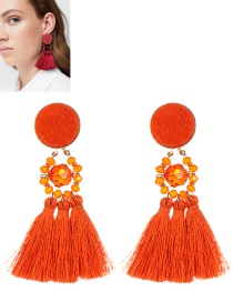 Fashion Orange Round Shape Decorated Long Tassel Earrings