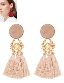 Fashion Beige Round Shape Decorated Long Tassel Earrings