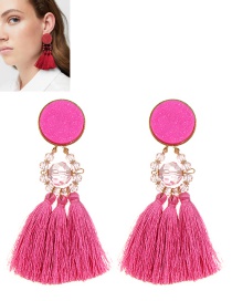 Fashion Pink Round Shape Decorated Long Tassel Earrings