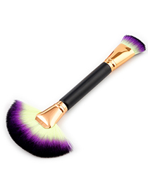 Trendy Yellow+purple Sector Shape Decorated Makeup Brush