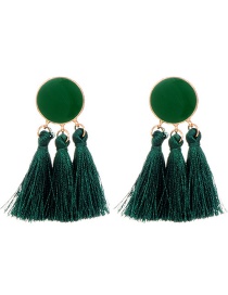 Bohemia Green Pure Color Decorated Tassel Earrings