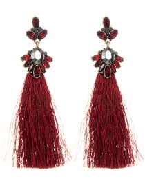 Bohemia Red Oval Shape Diamond Decorated Tassel Earrings