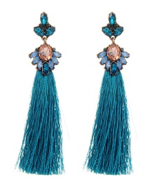 Bohemia Blue Oval Shape Diamond Decorated Tassel Earrings