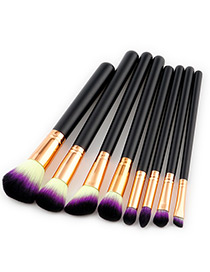 Fashion Black+purple Color-matching Decorated Brushes (8pcs)