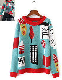 Retro Multi-color Cartoon Shape Decorated Sweater