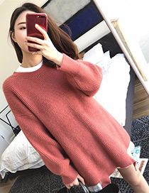 Fashion Red Pure Color Decorated Sweater
