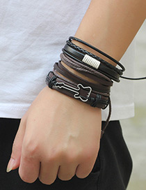Personality Coffee+black Guitar Shape Decorated Multilayer Bracelet