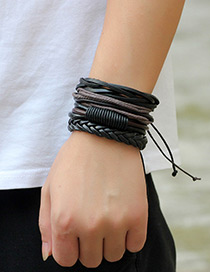 Personality Black Pure Color Decorated Multilayer Braceles