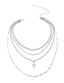Elegant Silver Color Cross Shape Decorated Multilayer Necklace