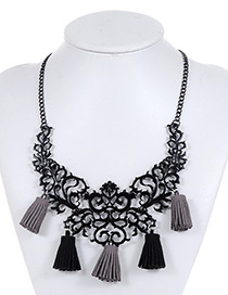 Vintage Black Hollow Out Decorated Tassel Necklace