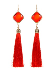 Fashion Red Square Shape Decorated Tassel Earrings