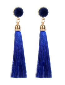 Fashion Sapphire Blue Fuzzy Ball Decorated Tassel Earrings