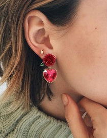 Fashion Red Heart Shape Diamond Decorated Earrings
