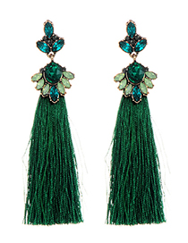Bohemia Green Oval Shape Diamond Decorated Tassel Earrings