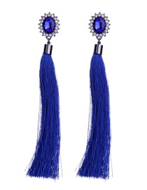 Bohemia Sapphire Blue Pure Color Decorated Tassel Earrings