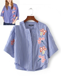 Fashion Blue Bird Shape Decorated Shirt