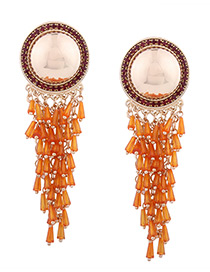 Elegant Orange Round Shape Decorated Tassel Earrings