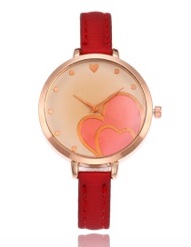 Elegant Red Double Heart Shape Decorated Watch