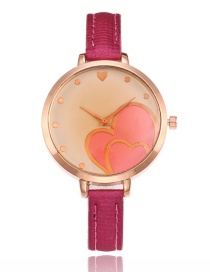 Elegant Plum-red Double Heart Shape Decorated Watch
