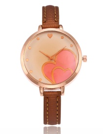 Elegant Brown Double Heart Shape Decorated Watch