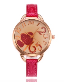 Lovely Plum-red Double Heart Shape Decorated Watch