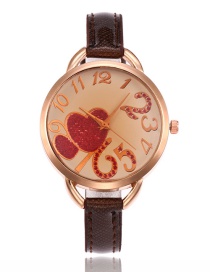 Lovely Brown Double Heart Shape Decorated Watch