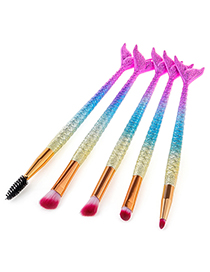 Fashion Gold Color+pink+blue Color Matching Shape Decorated Makeup Brush ( 5 Pcs)
