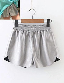 Fashion Silver Color Pure Color Decorated Shorts