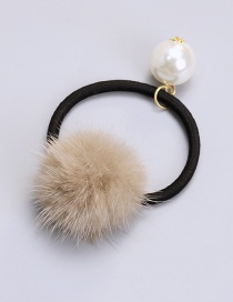 Lovely Khaki Pearl&fuzzy Ball Decorated Hair Band