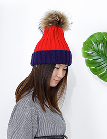 Fashion Navy+red Ball Decorated Pom Adult Hat