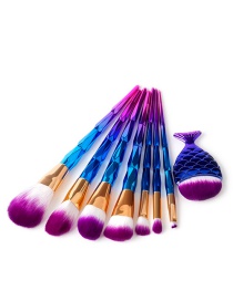 Fashion Purple+blue Fish Shape Decorated Makeup Brush (8 Pcs)