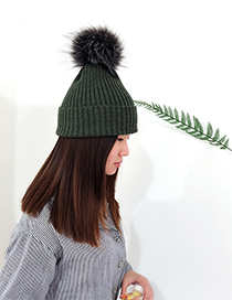Fashion Olive Green Ball Decorated Pom Adult Hat