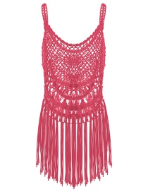 Fashion Red Long Tassel Decorated Pure Color Vest